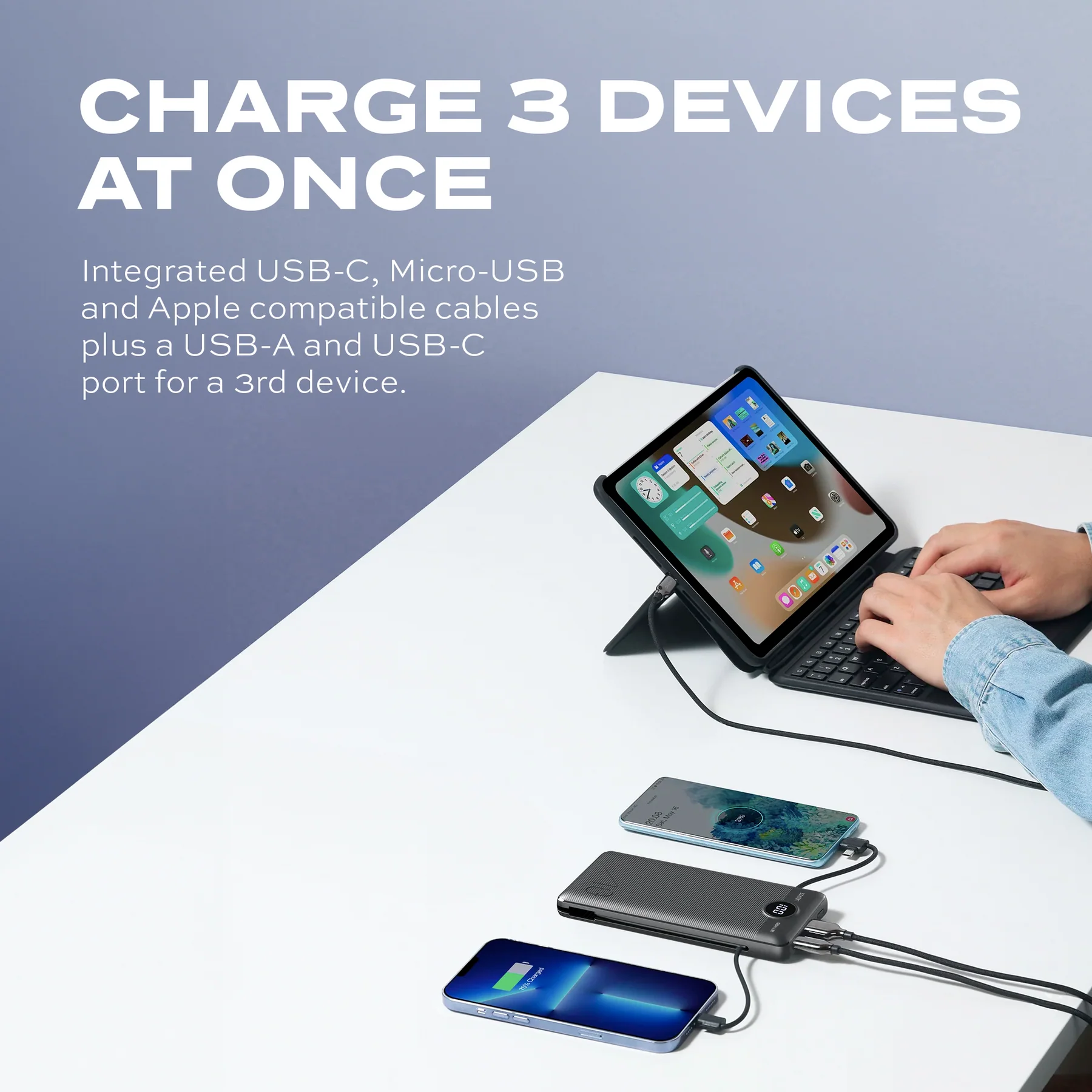 6-in-1 portable power bank and wall charger with multiple charging ports, designed for simultaneous charging of several devices-2