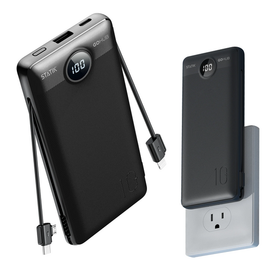 6-in-1 portable power bank and wall charger with multiple charging ports, designed for simultaneous charging of several devices