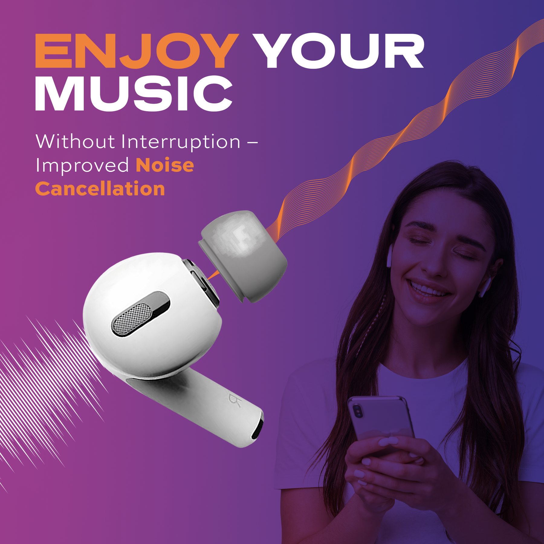 CloudBuds foam ear tips designed for AirPods, offering noise cancelling, comfortable fit, and secure wear for enhanced listening-6