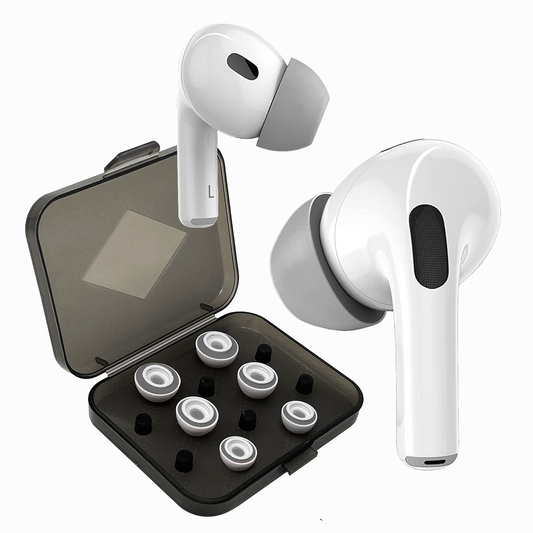 CloudBuds foam ear tips designed for AirPods, offering noise cancelling, comfortable fit, and secure wear for enhanced listening