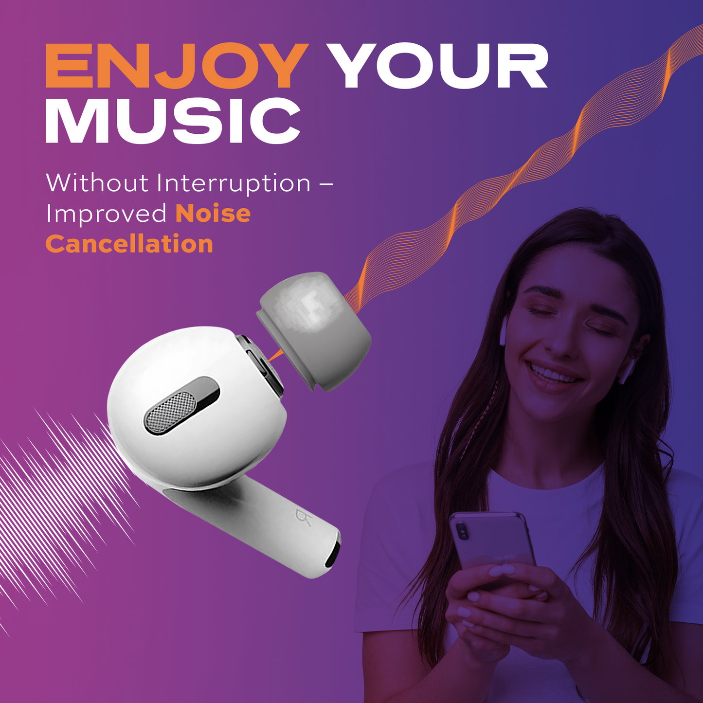 CloudBuds foam ear tips designed for AirPods, offering noise cancelling, comfortable fit, and secure wear for enhanced listening-6
